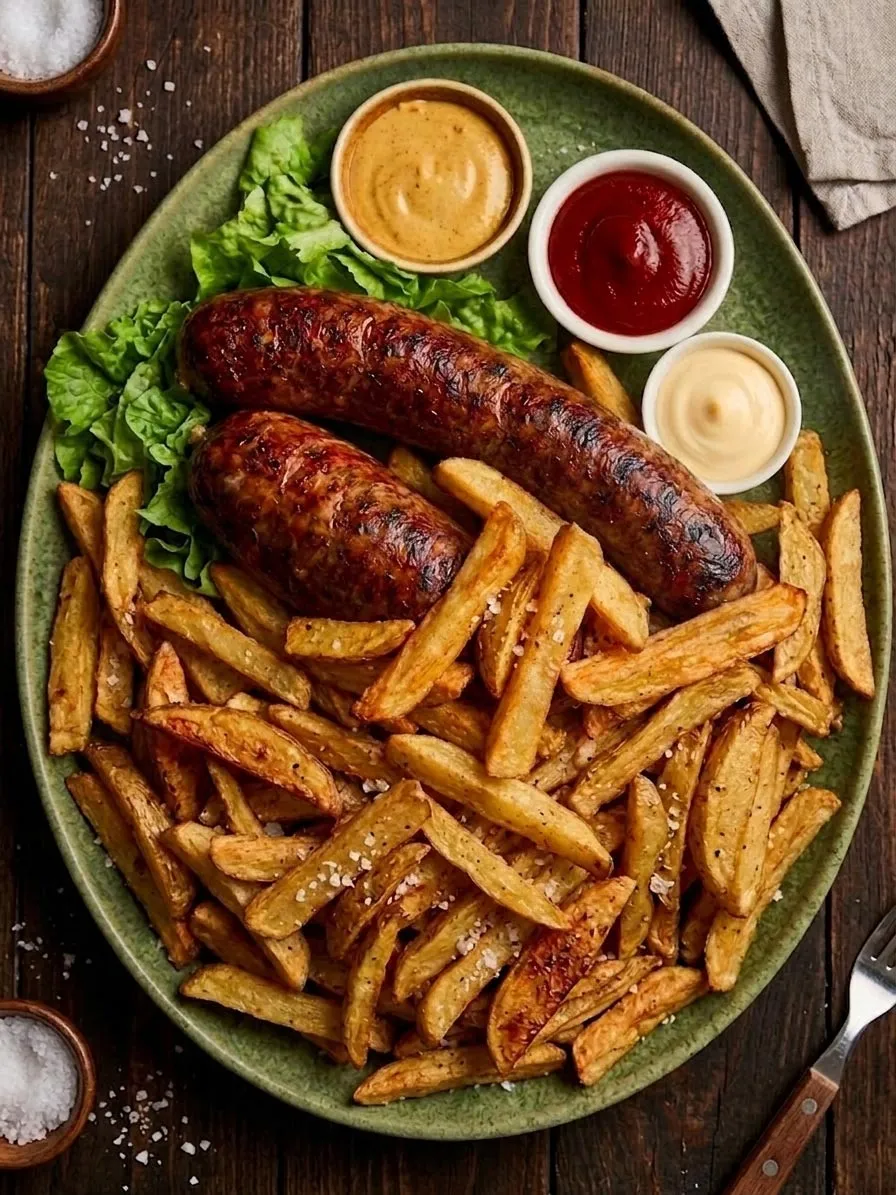 Assiette saucisse Muscadet et frites maison du foodtruck Sauci's Frites